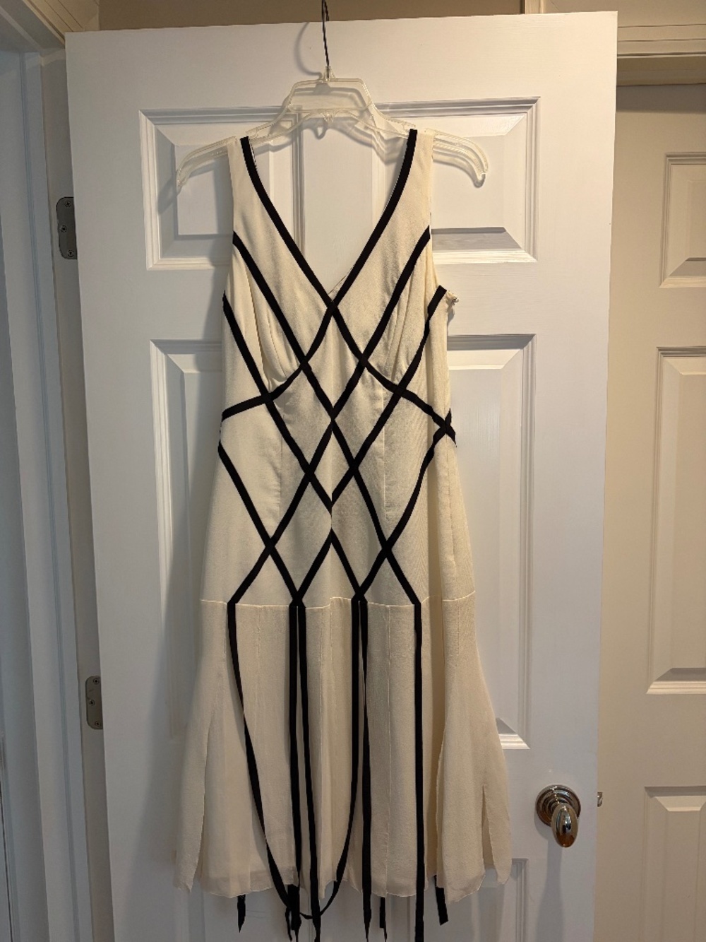 Nicole Miller, silk dress with black ribbon accents - size 8